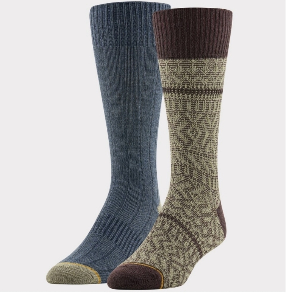 Goldtoe Signature Collection Men's Fair Isle Reverse Knit Crew Camp Socks 2pk